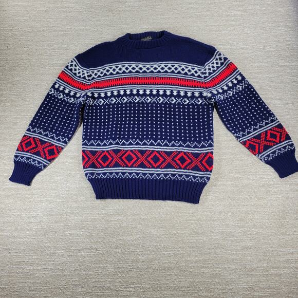 VTG Sedgwick Fair Isle Ski Sweater Blue Red White Acrylic L Winter Holiday - Picture 2 of 15